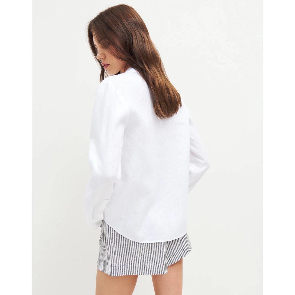 REFORMATION Sky Top Relaxed Linen Shirt Womens Large White Long Sleeve Button Up - Picture 2 of 14